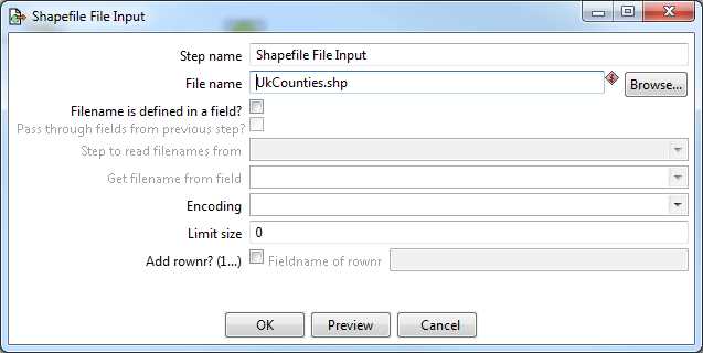 Configuring the Shapefile Input